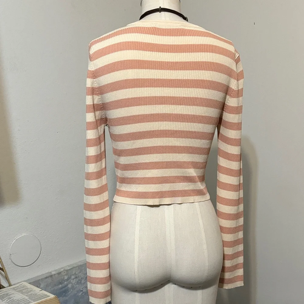 Zara Cream and Tan Striped Cardigan - Picture 8 of 8